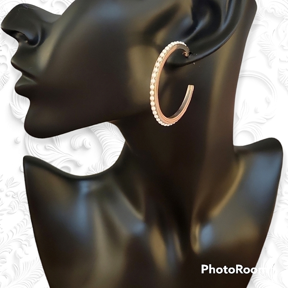 3/$30 Large Goldtone White Bead Hoop Post Earrings